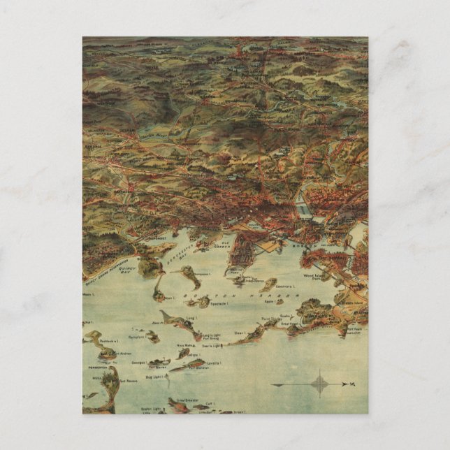 Carte Postale Vintage Pictorial Map of Boston (Devant)