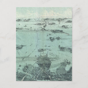 Carte Postale Vintage Pictorial Map of Boston Harbor