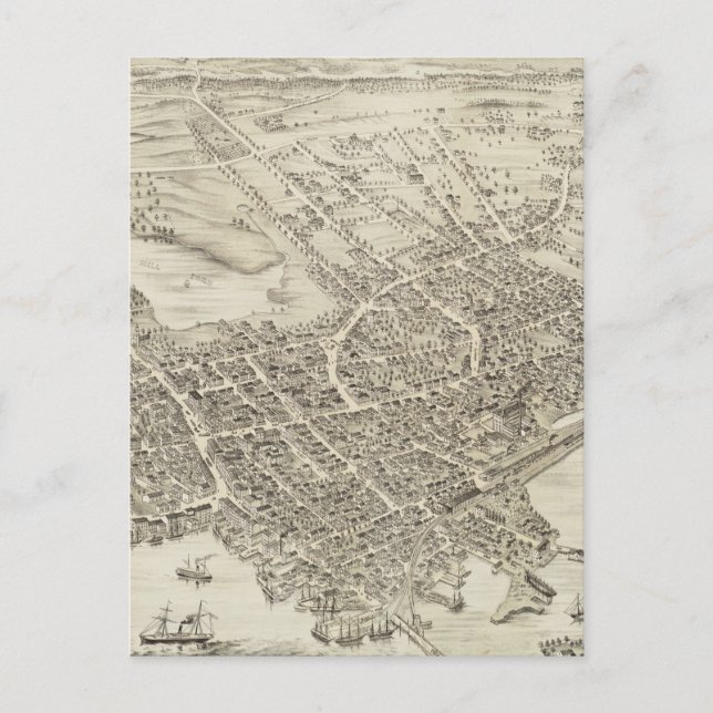 Carte Postale Vintage Pictorial Map of Portsmouth NH (1877) (Devant)