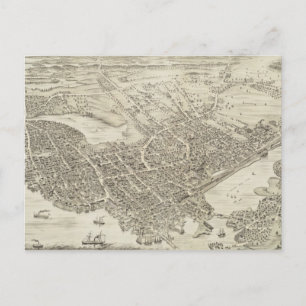 Carte Postale Vintage Pictorial Map of Portsmouth NH (1877)
