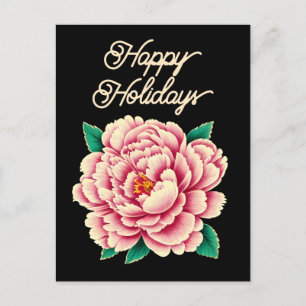 Carte postale vintage Pink Peony Flower Black Holi
