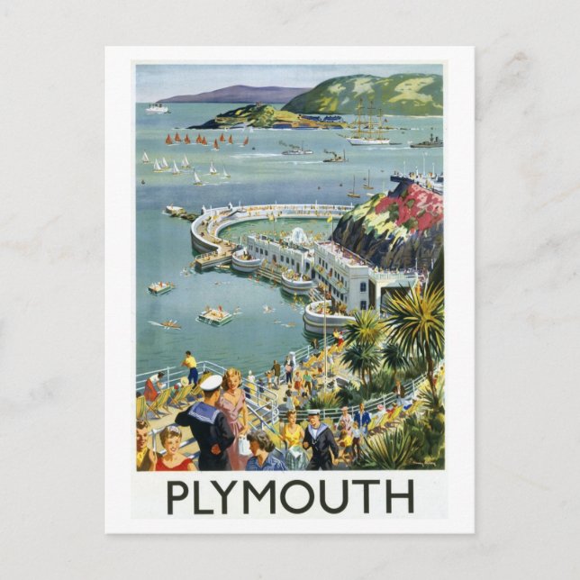 Carte Postale Vintage Plymouth England Travel Poster (Devant)