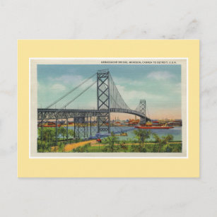 Carte Postale Vintage pont ambassadeur de Détroit Windsor Canada