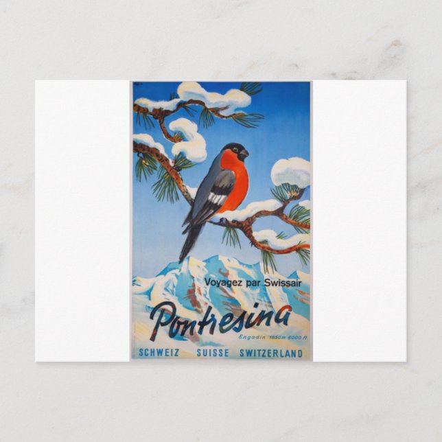 Carte Postale Vintage Pontresina Vacances Swiss Air Suisse (Devant)