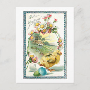Carte Postale Vintage poule de Pâques, salutation et salutations