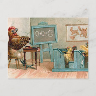 Carte Postale vintage "Poulets à l'école"