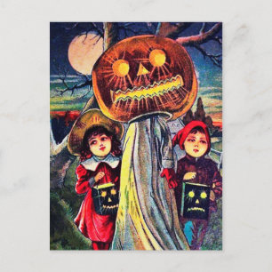 Carte postale vintage pour enfants et citrouilles 