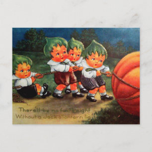 Carte postale vintage pour enfants et citrouilles