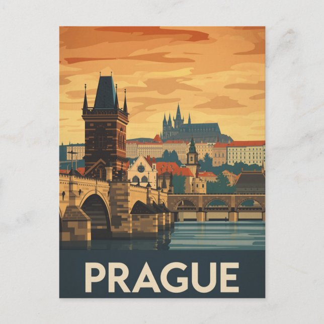 Carte Postale Vintage Prague Travel Poster Charles Bridge (Devant)