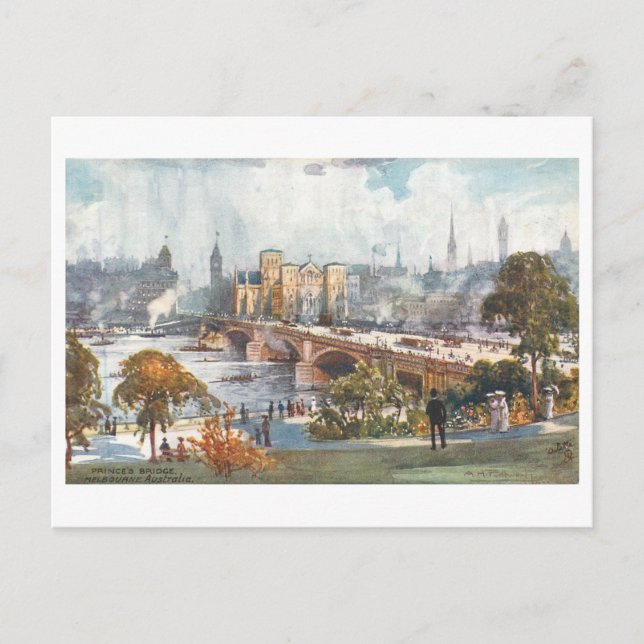 Carte Postale Vintage Prince's Bridge, Melbourne, Australia (Devant)