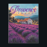 Carte Postale Vintage Provence Lavender Champs Voyage<br><div class="desc">Venez vous déplacer dans la campagne enchanteresse française avec cette affiche de voyage d'époque. Doté de champs de lavande animés, de collines ondoyantes et de charmantes maisons de village, ce morceau capture la beauté intemporelle de la Provence. Les couleurs pastel et la lumière naturelle créent une atmosphère nostalgique et accueillante....</div>