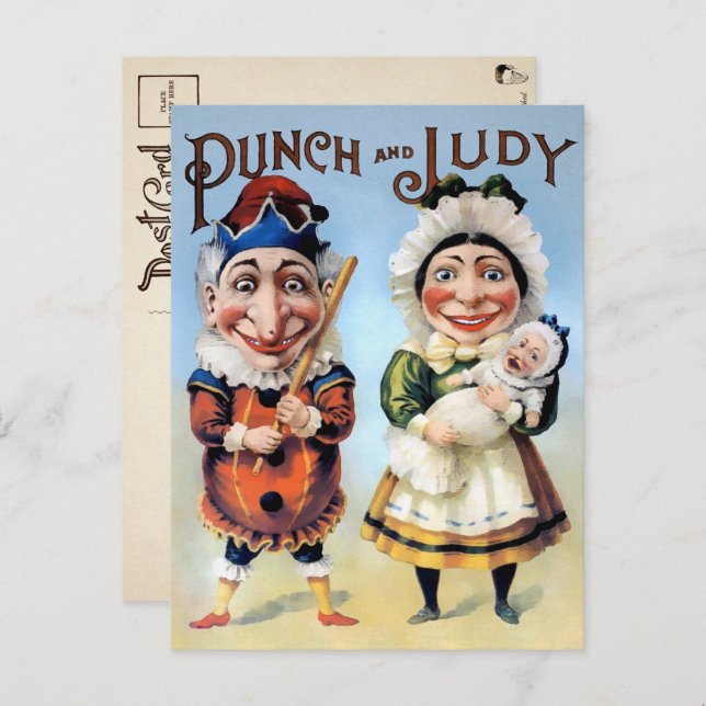 Carte postale vintage Punch et Judy (Devant / Derrière)
