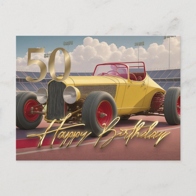 Carte Postale Vintage Racing car Happy 50e (Devant)