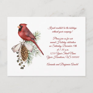 Carte Postale Vintage Red Bird Pine Cônes Ribbon Fête