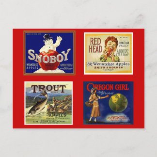 Carte Postale Vintage Red NW Fruit publicité pomme crate WA OU