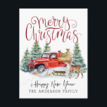 Carte postale vintage Red Truck Christmas<br><div class="desc">Cette carte postale vintage à thème de camion rouge Noël est un classique et est parfaite pour tous ceux qui figurent sur votre liste d'envoi. Ajoutez votre libellé personnalisé à cette conception à l'aide des cases "Modifier ce modèle de conception" situées à droite de l'élément, ou cliquez sur le bouton...</div>
