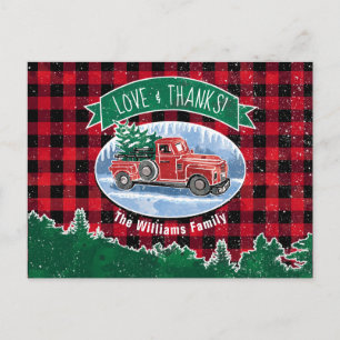 Carte Postale Vintage Red Truck Love & Thanks Holiday