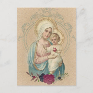 Carte Postale Vintage Religieux Bienheureuse Vierge Marie Bébé J
