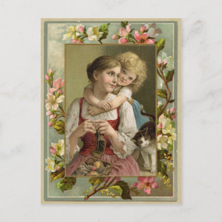 Carte postale vintage reproduite de mère et fille