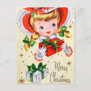 Carte postale vintage rétro Christmas girl