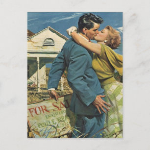 Carte Postale Vintage Retro Couple House Party