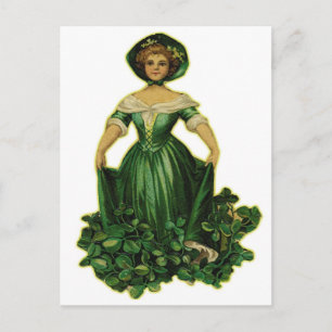 Carte Postale Vintage Retro Femmes Victorian Lucky Clover Girl
