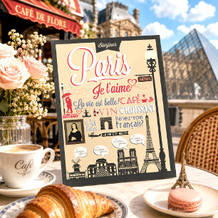 Carte Postale Vintage Rétro France Paris Je t'aime Voyage