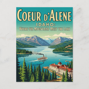 Carte postale vintage Retro Lac Idaho Coeur d'Alen