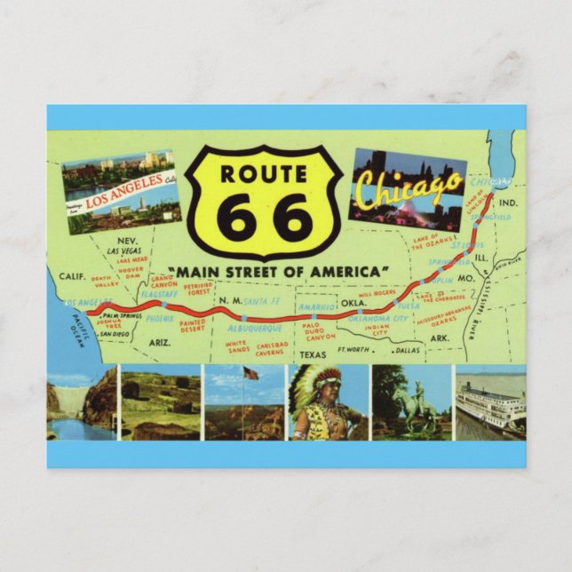 Carte postale vintage Retro Route 66 (Devant)