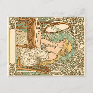 Carte Postale Vintage retro women with miror decorative patterns