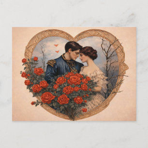 Carte postale vintage Romance Rose Cœur antique