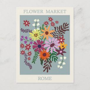 Carte Postale Vintage Rome Italie Marché aux fleurs Voyage