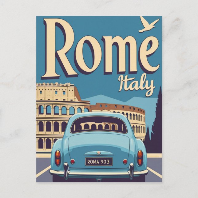 Carte Postale Vintage Rome Italy Travel Poster Colosseum (Devant)