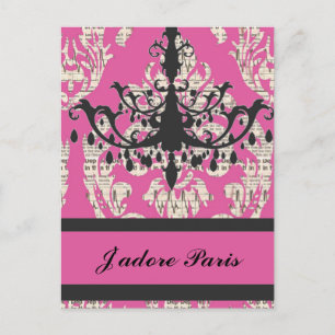 Carte Postale Vintage rose Damask Chandelier paris mode