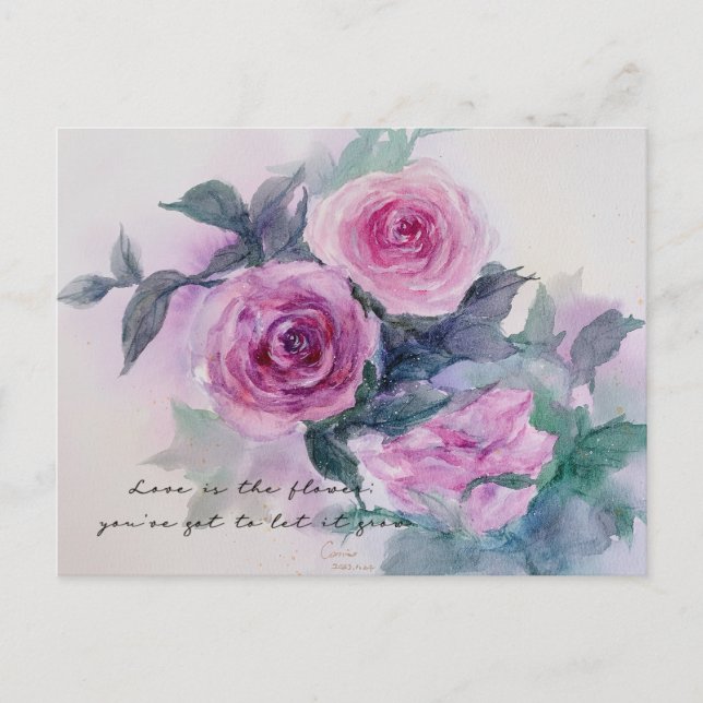 Carte postale vintage Rose Fleurs d'aquarelle (Devant)