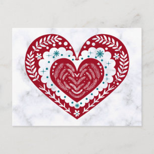 Carte Postale Vintage Rouge Floral amour du coeur