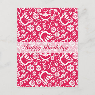Carte postale vintage rouge florale Joyeux Anniver