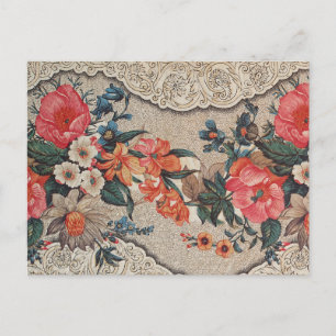 Carte Postale Vintage rouge orange blanc motif