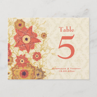 Carte Postale Vintage rouge pavot à fleurs mariage numéro de tab