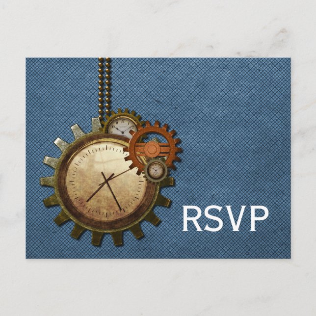 Carte postale vintage RSVP, bleu (Devant)