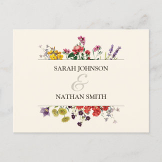 Carte postale vintage RSVP pour mariage des fleurs