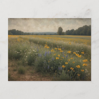 Carte Postale vintage rustique terrain fleur sauvage paysage été