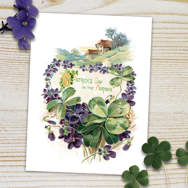 Carte Postale Vintage Saint Patrick's Day Shamrocks & Violets (Créateur téléchargé)