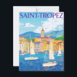 Carte Postale Vintage Saint-Tropez French Riviera Harbour Travel<br><div class="desc">Cette description met en évidence le glamour de la situation, le thème marin lumineux et le style rétro attrayant, utilisant des mots clés de haute valeur pour le voyage, la vie côtière et la décoration. Cette superbe carte postale Vintage Saint-Tropez Travel Poster reflète l'atmosphère luxueuse et vibrante de la Côte...</div>