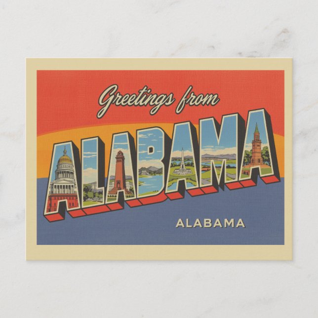 Carte Postale Vintage "Salutations de Alabama" (Devant)