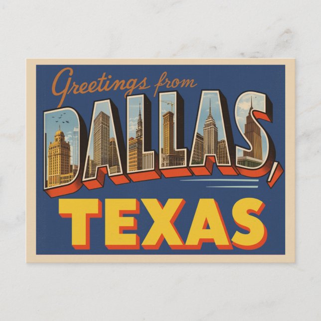 Carte Postale Vintage "Salutations de Dallas, Texas (Devant)