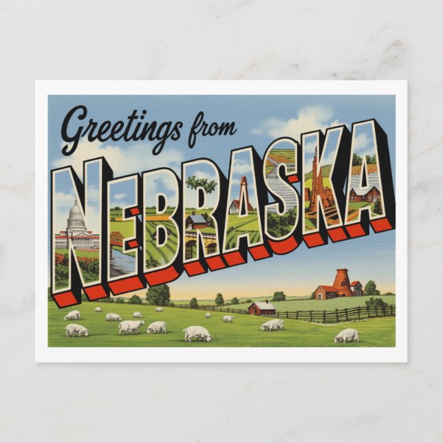 Carte Postale Vintage "Salutations du Nebraska" (Devant)