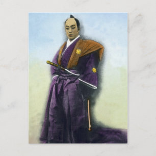Carte Postale Vintage Samurai and Sword Hand Colored Japanese