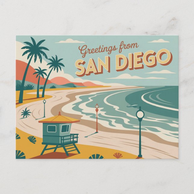 Carte postale vintage San Diego | Salutations de (Devant)