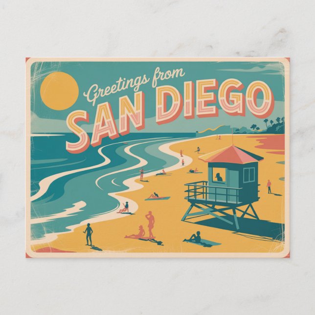 Carte postale vintage San Diego | Salutations de (Devant)